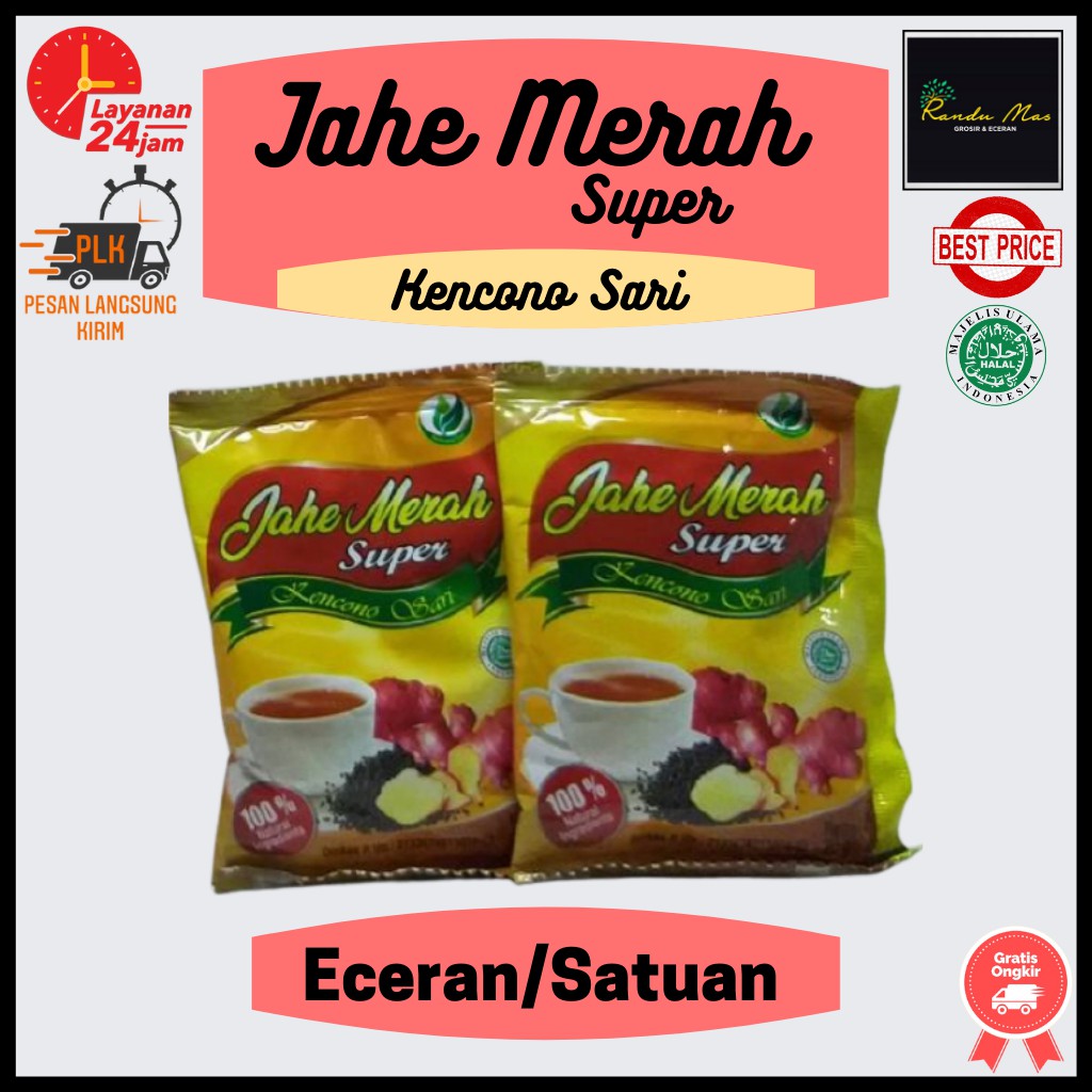 Jahe Merah Bubuk Super 20gr Kencono Sari 1 Renceng Isi 12 Sachet Original Murah