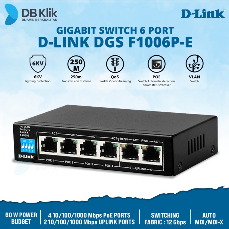 Switch D-Link DGS F1006P-E 4PoE+2Uplink Gigabit 60W-DLINK DGS F1006P-E