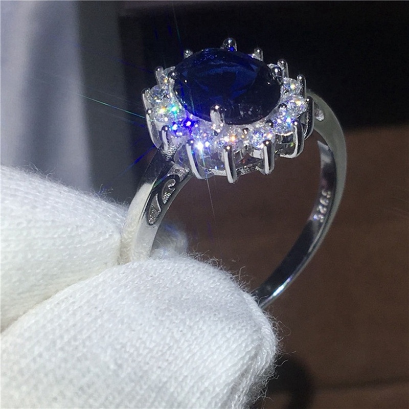 Fancyqube Cincin Batu Biru Besar Untuk Wanita