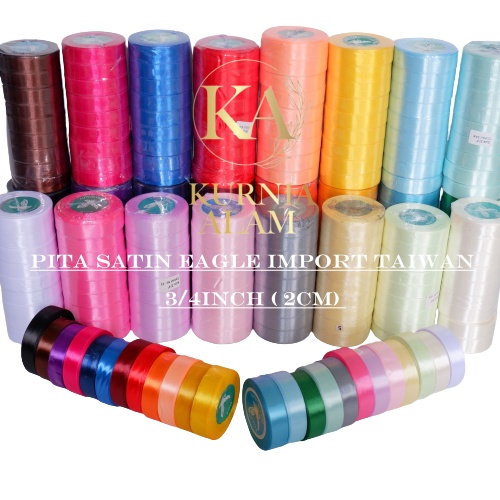 

Pita Satin Eagle 2 cm Import Taiwan Ukuran 3/4 inch Per ROLL Untuk Bungkus Kado Souvenir di jual ROLL