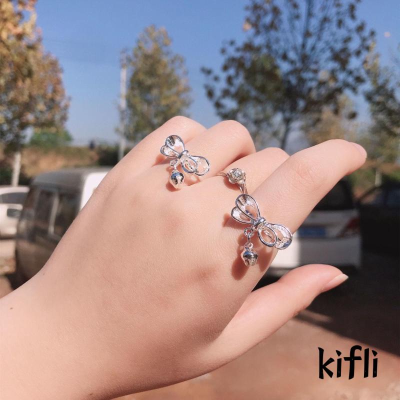 Cincin Model Hollow Aksen Pita Dapat Disesuaikan Untuk Wanita