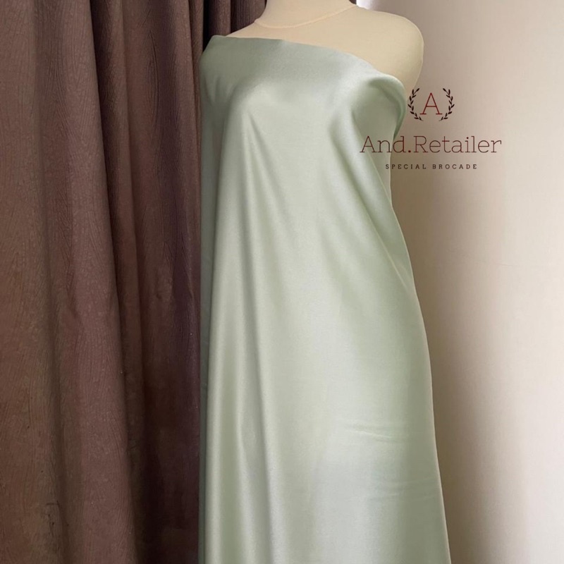 Bahan Kain satin Maxmara Pure silk Original 100% warna Hijau Mint