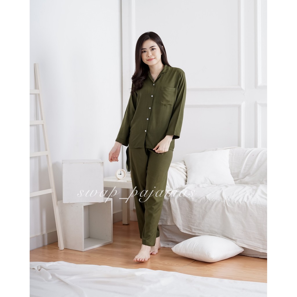 PP EMILY SETELAN - PIYAMA RAYON - BAJU TIDUR - PIYAMA WANITA - PAJAMAS  - HOMEWEAR-OLIVE