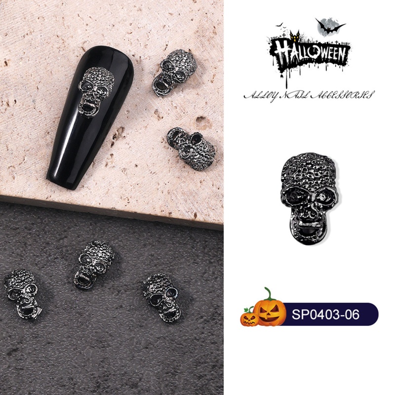 100pcs Charms Tengkorak Halloween 3D Gaya Vintage Dengan Berlian Imitasi Untuk Nail Art