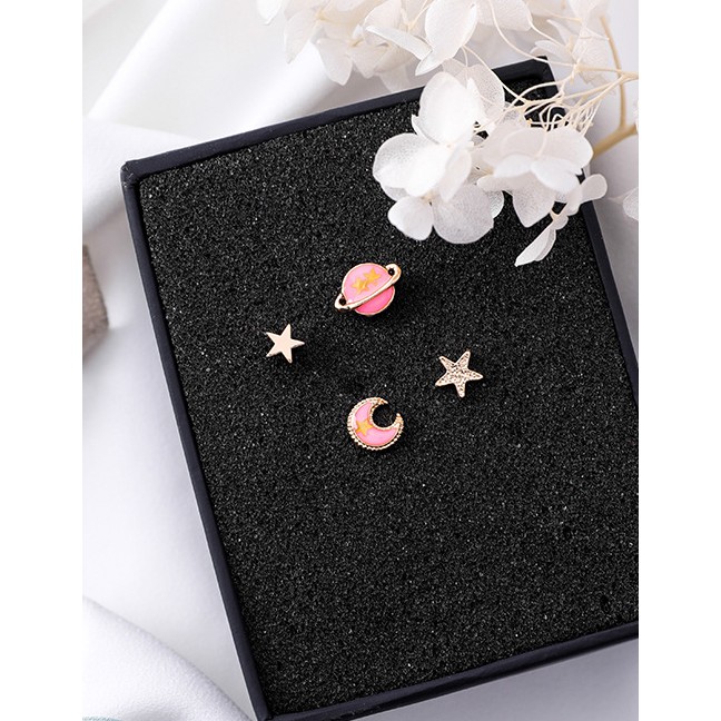 LRC Anting Tusuk Fashion Star&amp;moon Shape Decorated Earrings