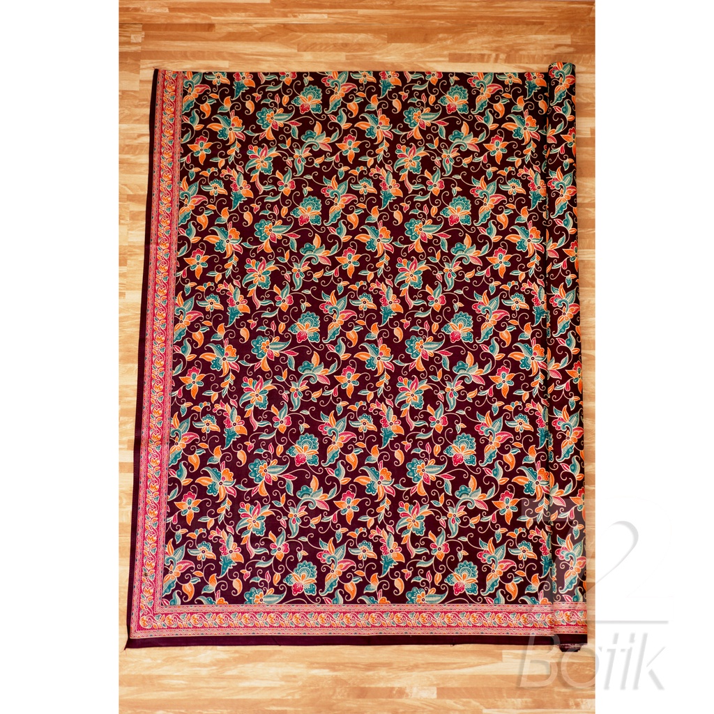 KAIN BATIK PREMIUM Bahan Katun Motif Kembang Warna Coklat Orange Hijau Merah 729397 Cap 72 Jarik Jarit Samping Kebat Panjang Batik Katun Modern Premium Bahan Seragam Batik Pernikahan Kantor Keluarga Murah Kamen Jadi Batik Bali Lembaran