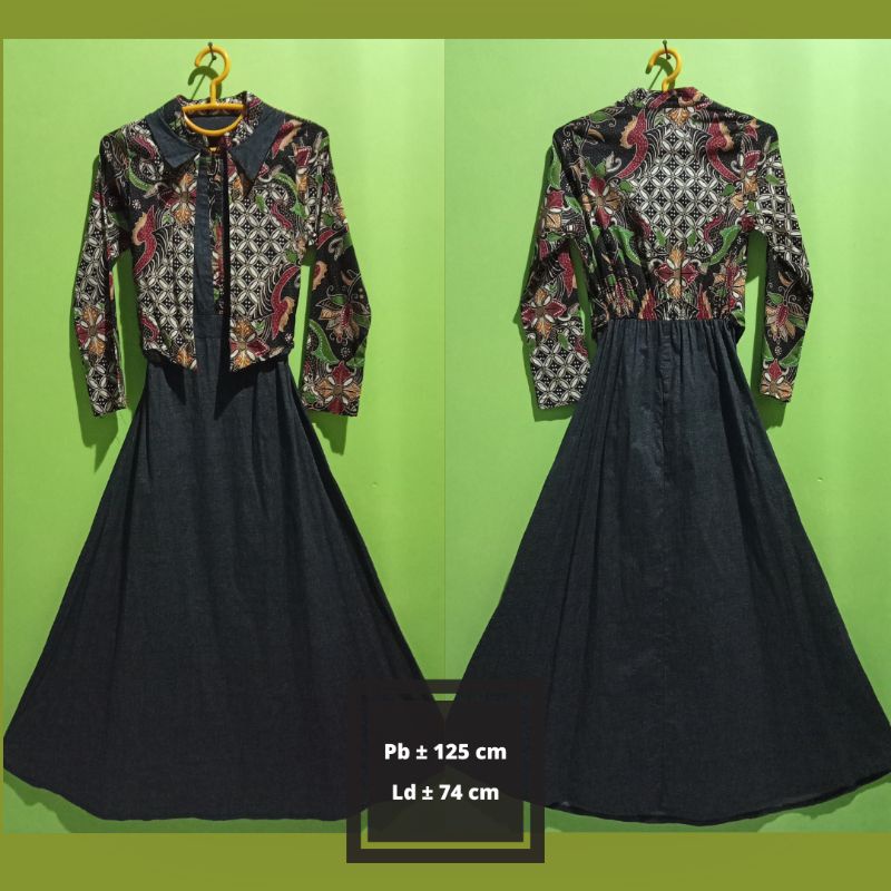 Preloved Like New Gamis Anak Tanggung Dress Remaja Prewash Bahan Katun Stretch Melar Motif Batik Sec