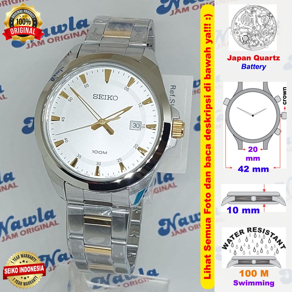 Seiko Quartz SUR211P1 Two Tone Bracelet - Jam Tangan Pria SUR211