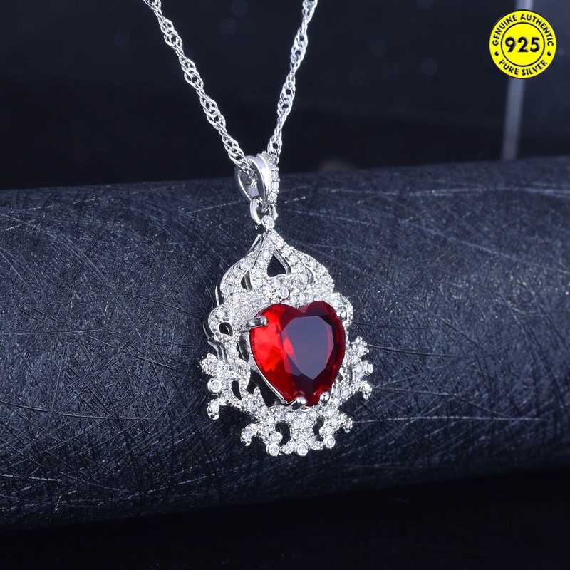 Love Heart-Shaped Ruby Red Tourmaline Pendant Necklace for Women