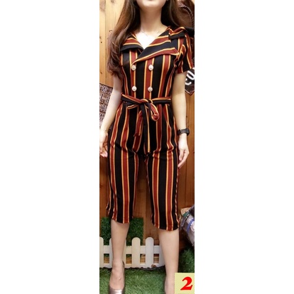 #fashion wanita # 060, ,Jumpsuit saluria celana celana kulot 7/8 tgn pdk bhn crepe super motif