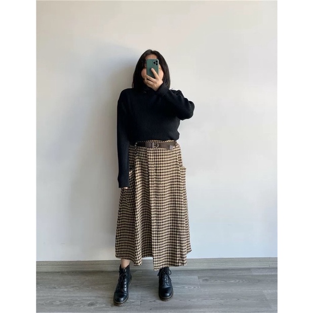 Rok maxi tweed long skirt rok autumn kerja panjang import hangat wanita