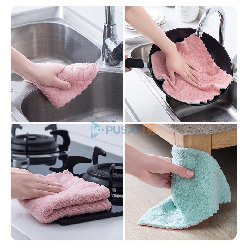 KAIN LAP PIRING ANTI MINYAK TEBAL / KAIN LAP MICROFIBER DAPUR LAP CUCI PIRING GELAS CORAL FLEECE Image 4