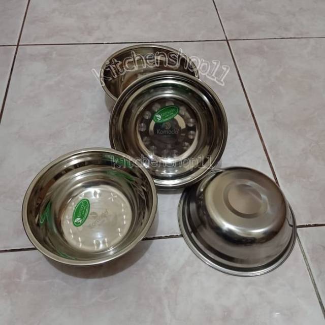 Mangkok makan stainless komodo 22cm / mangkok tebal asli komodo / mangkok dahlia / baskom stainless / mixing bowl komodo 16cm 18cm 20cm 22cm