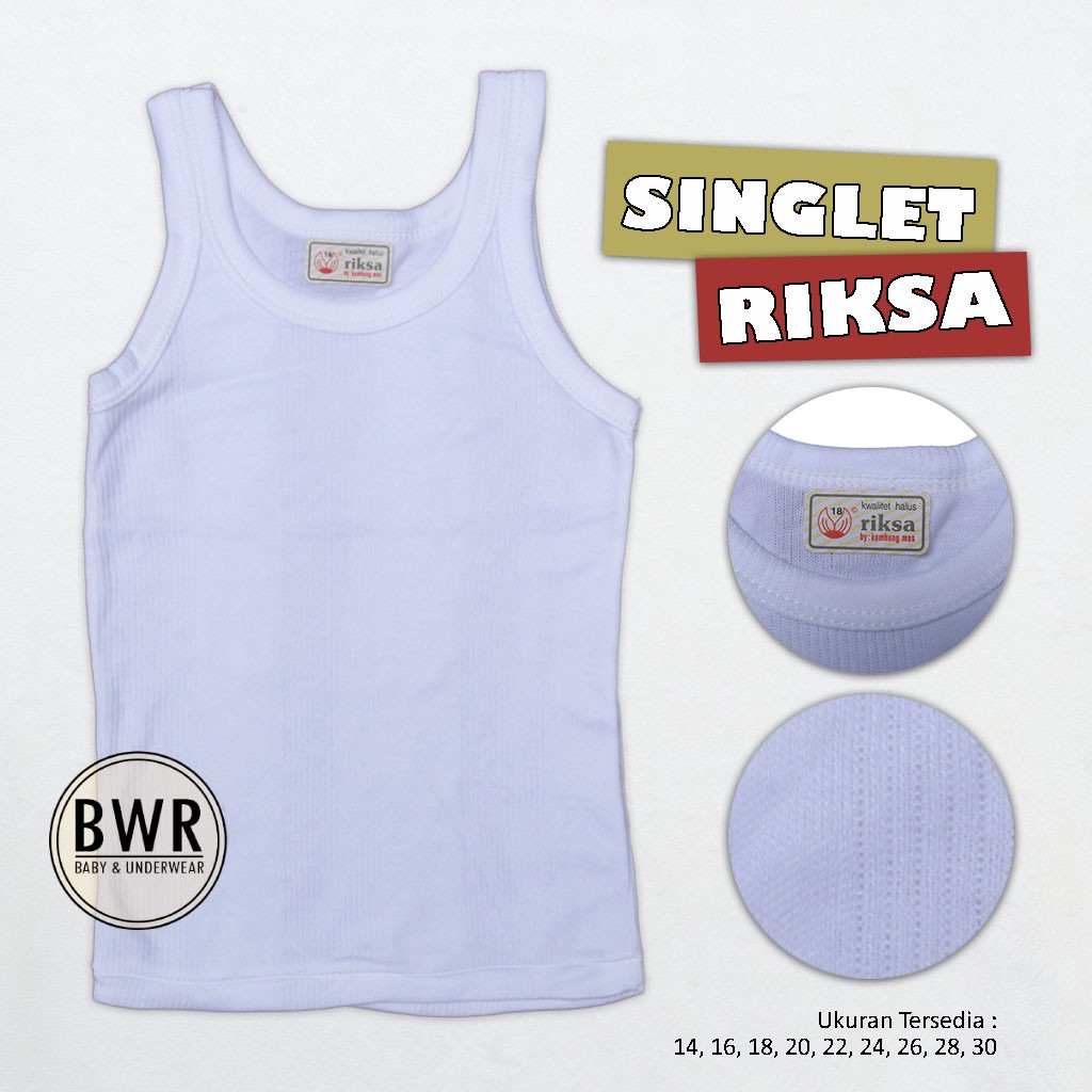 [ 6pc ] Singlet RIKSA [ II A6 - H6 ] Pakaian Dalam Anak Putih Salur | 0-12 Tahun - Bwr