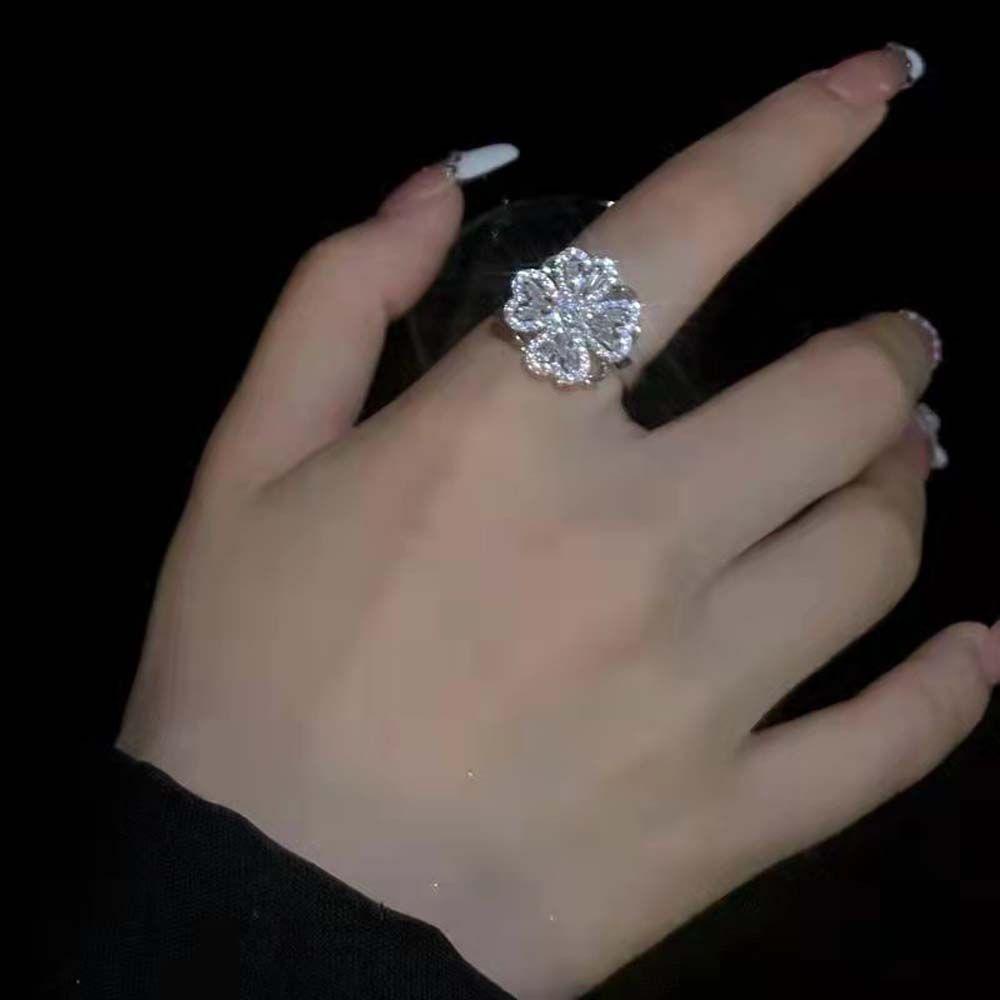 Mxbeauty Berputar Zirkon Cincin Kepribadian Elegan Temperamen Pesta Perhiasan Dapat Diputar Warna Perak Kincir Angin Berlian Imitasi Wanita Jari Rings