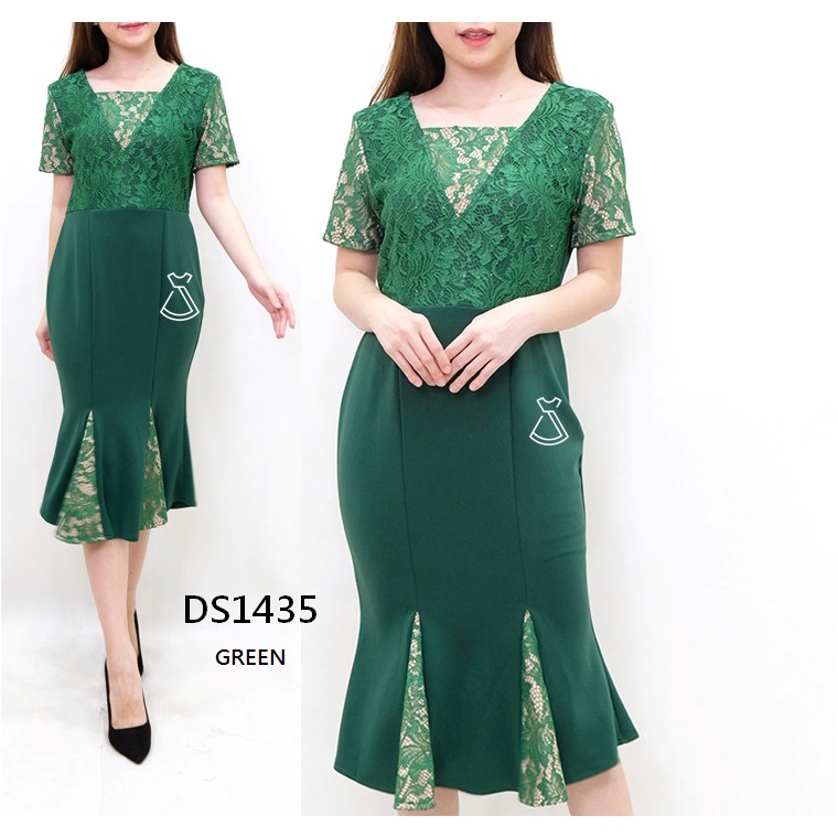 DS1435 - Dress Pesta Sepan Mermaid Brukat Lace Scuba Hijau Merah Natal Bodycon Murah