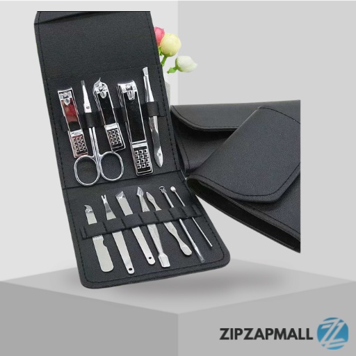 Nail Art Set Gunting Kuku Manicure Pedicure 12 PCS / Paket Lengkap Gunting Kuku Set Karakter Besar Kecil Cantengan Miring Portable Dewasa Anak Tajam / Korek Kuping Full Set Nail Art Murah