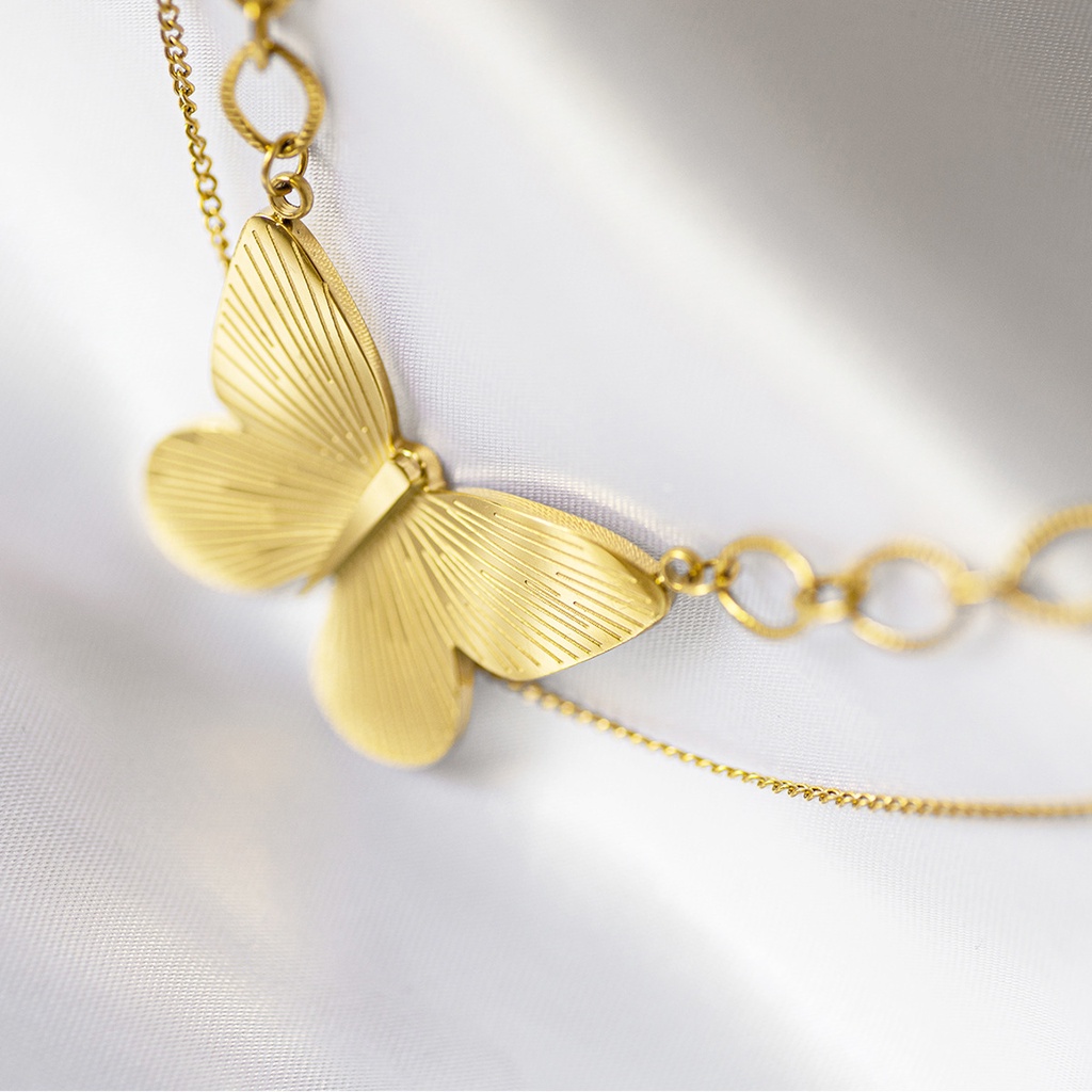 SUMBER Tiga dimensi butterfly double-layer kalung special interest desain kelas tinggi 14K emas 2021