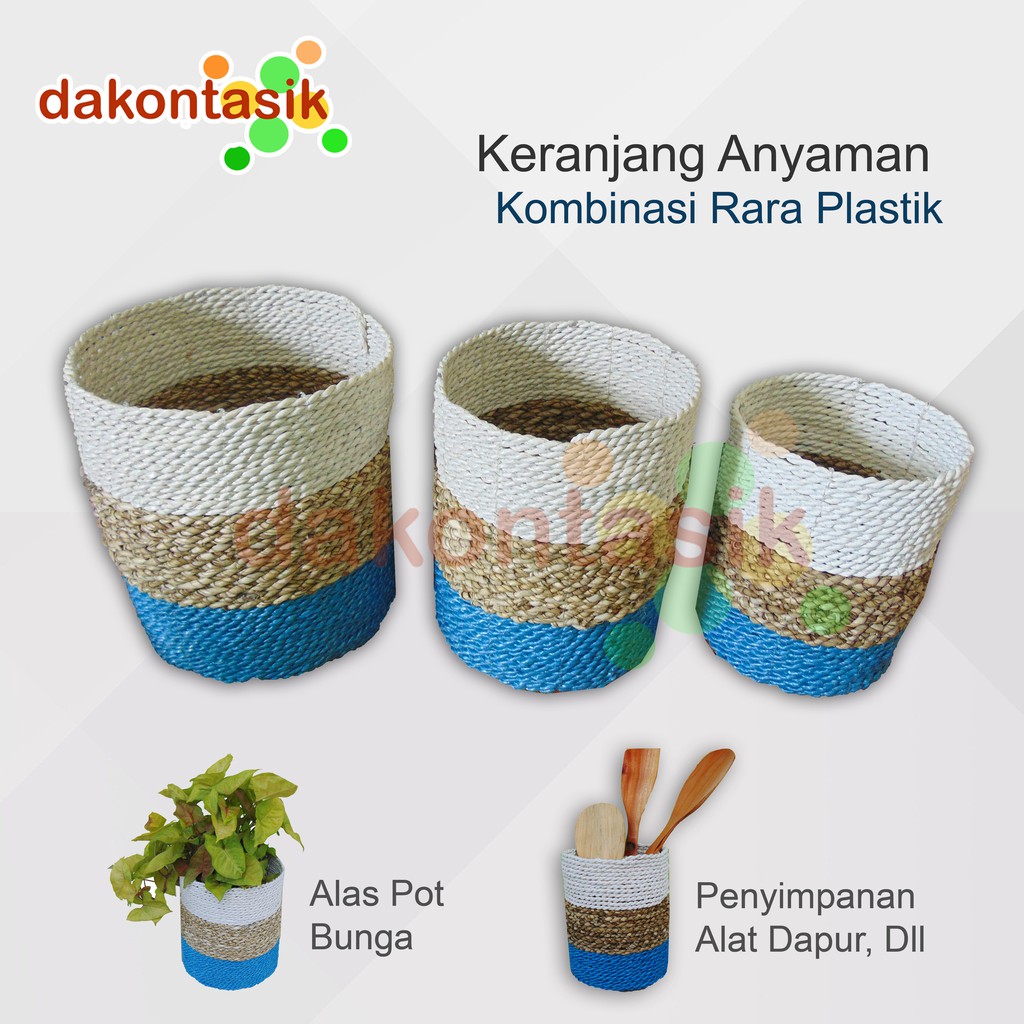 DakonTasik - 1 Set Tempat penyimpanan anyaman rara dan plastik multifungsi bentuk tabung lingkaran