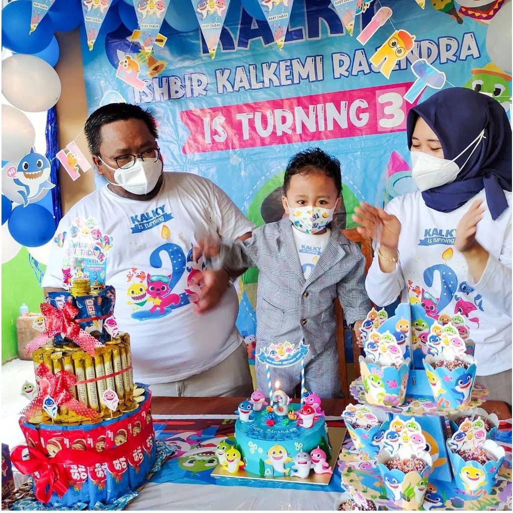 kaos baby shark couple birthday anak dan dewasa