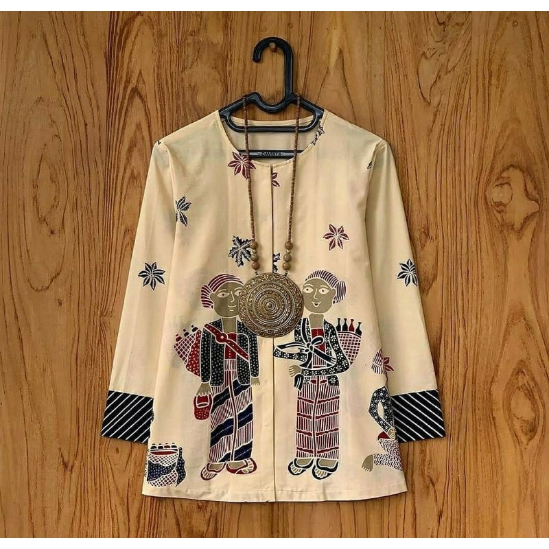 atasan batik lengan panjang motif karakter mbok jamu lucu