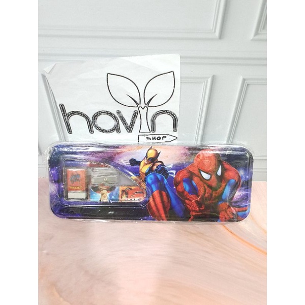 KOTAK PENSIL KALENG ada ISI ukuran TANGGUNG/PENCIL CASE-Spiderman