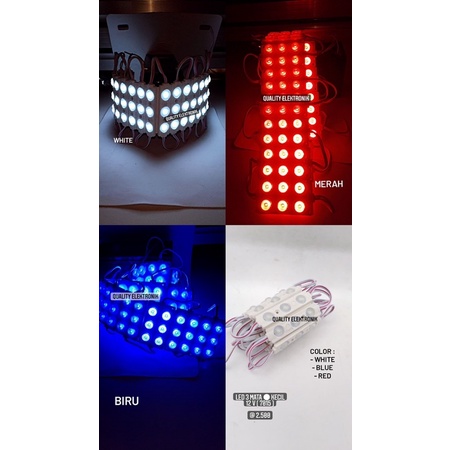 LED 3 MATA 12 VOLT BULAT KECIL 7015 warna red green white