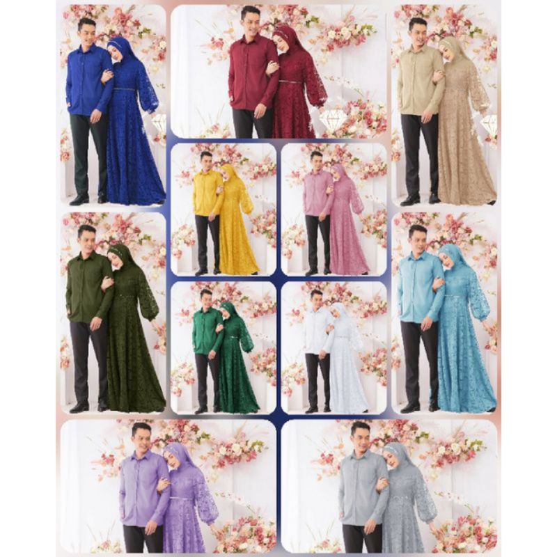 COUPLE GAMIS BROKAT FULL KELILING KEMEJA PANJANG PRIA CP ZULAIKHA BRUKAT SARIMBIT NIKAH LAMARAN