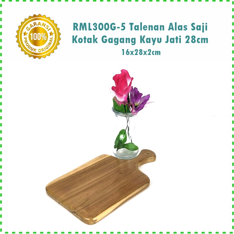 RML300G-5 Talenan/Alas Saji Kotak Gagang Kayu Jati 28cm