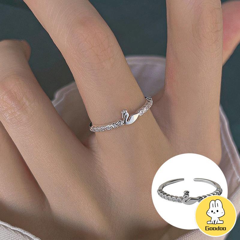 Cincin Jari Telunjuk Bentuk Angsa Kecil Model Terbuka Untuk Wanita -Doo