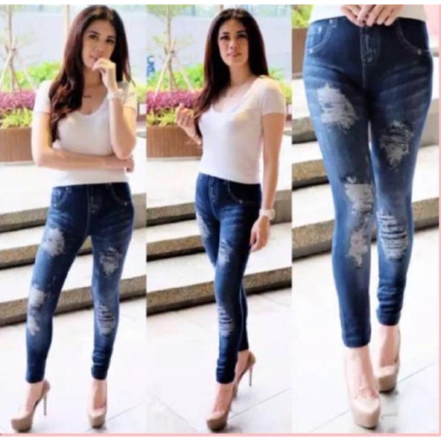 Legging Jeans Motif / Legging Jeans Sobek / Legging Jeans Import