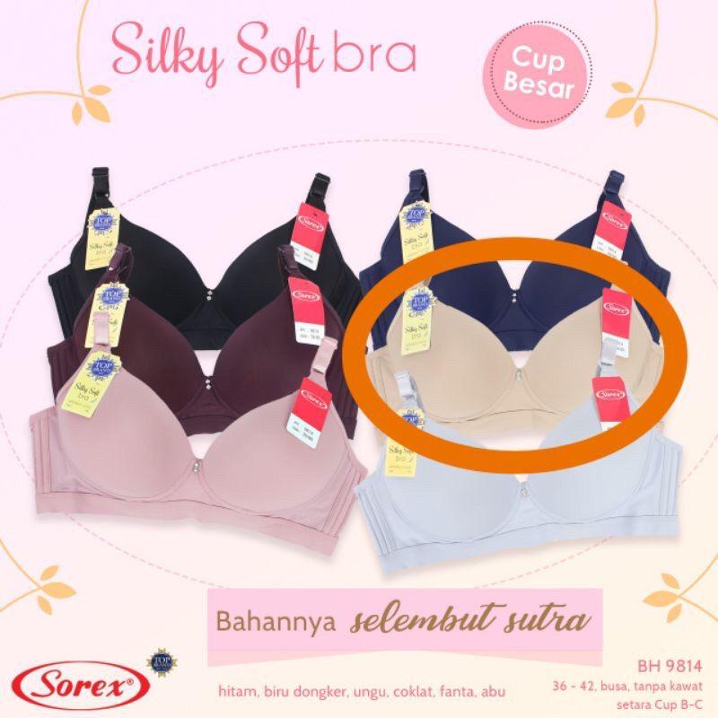 BRA BH 9814 SOREX BUSA TANPA KAWAT BH/BRA SOREX 9814 BRA WANITA SOREX - TANPA KAWAT BUSA TIPIS -CUP BESAR - SILKY SOFT SOREX -BH BRA PREMIUM-  (Cup B) Licin Silky Soft | Bra Busa Tipis Tanpa Kawat Full Cup SIZE 36 38 40 42 - ARA98STORE