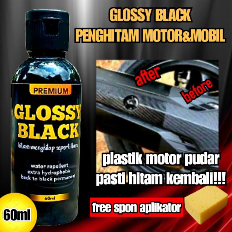 penghitam body motor / black magic / black trim / dashboard mobil / Glossy black 50 ml dan 60 ml