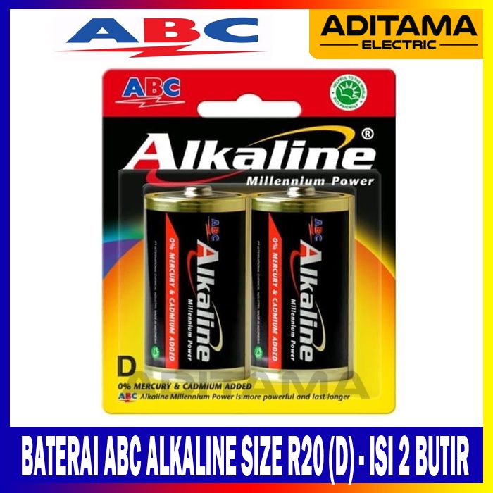 BATERAI ABC ALKALINE LR20 R20 D - ISI 2 BUTIR