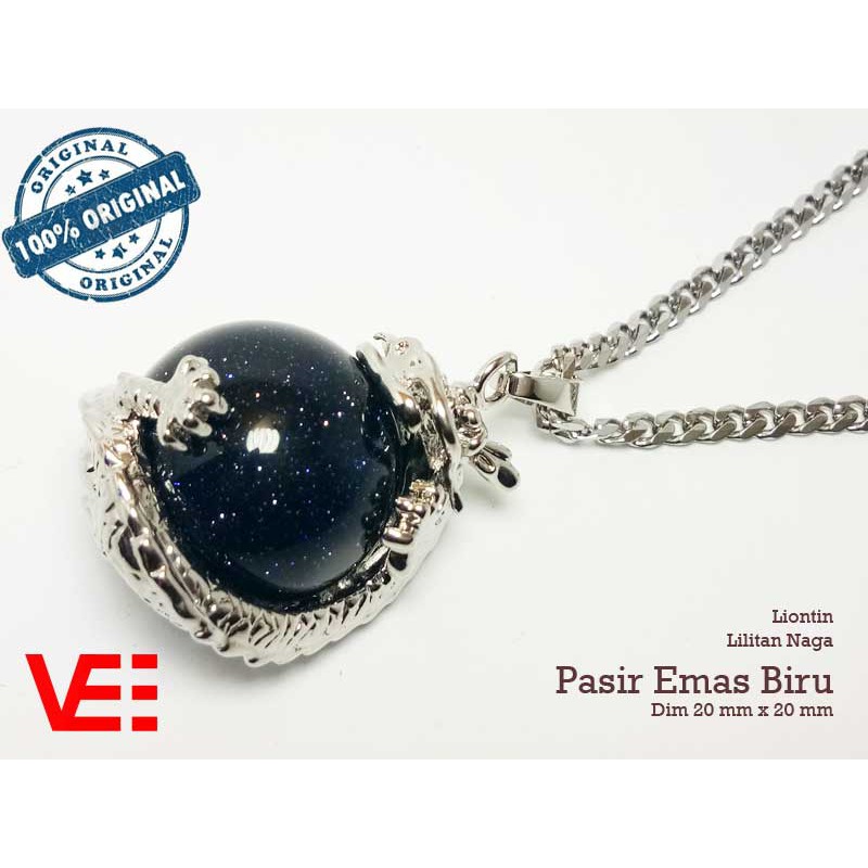 VeE Liontin Terapi Kesehatan Model Bulat Lilitan Naga Jumbo Batu Pasir Emas Biru