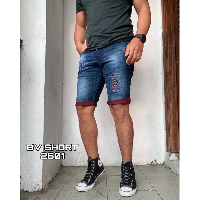 celana jeans pendek sobek pria original distro black viper termurah korean style terbaru boyfriend