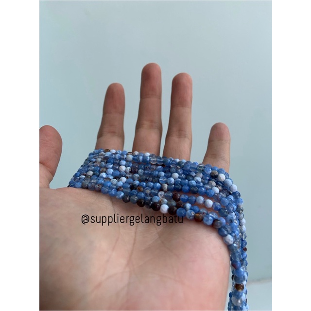 Batu sodalite serat 4mm CUTTING natural akik bahan premium biru putih