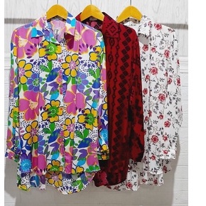 Kemeja Oversize Katun Rayon Viscose Motif