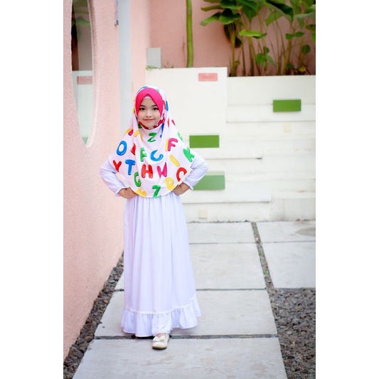 BERGO PRINTING MOTIF ALFABET ABCD / HIJAB ANAK KARAKTER LUCU / HIJAB ANAK PRINTING / HIJAB INSTANT ANAK