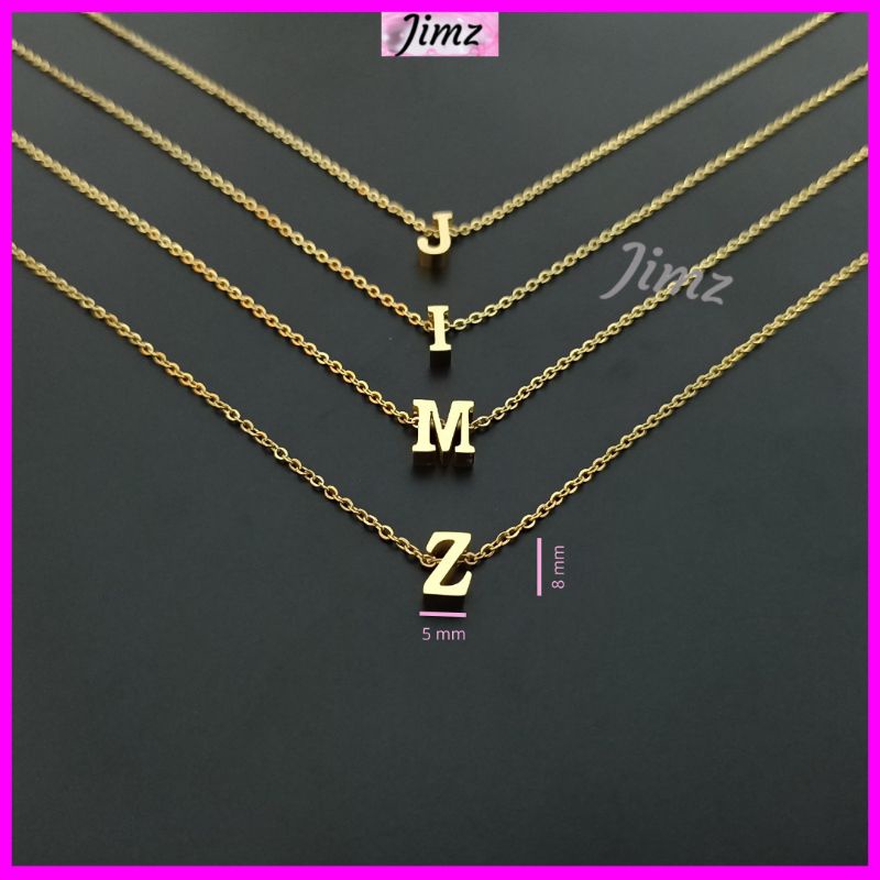 Jimz - Kalung Huruf Titanium Wanita, Huruf A-Z Mungil, Anti Hitam Anti Karat, Bisa dibawa mandi