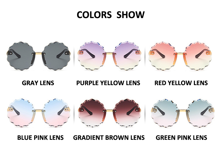 Fashion Rimless Sunglasses for Kids Trendy Gradient Shades Cute Metal Flower Shaped