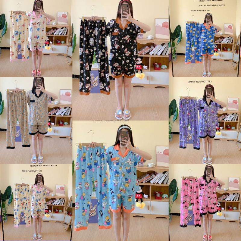 RULIF SET Piyama Baju tidur wanita | Piyama 3in1 wanita import krah lengan pendek