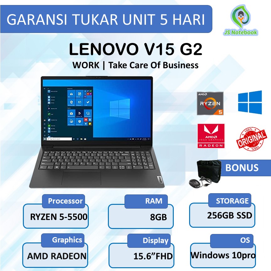 LENOVO V15 RYZEN 5 5500 8GB 256SSD VEGA7 W10PRO 15.6FHD-BLACK