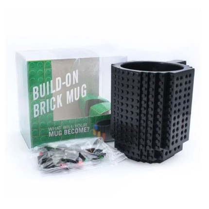 Gelas Mug Lego Build-on Brick Gelas Minum Serbaguna VKTECH - Hitam