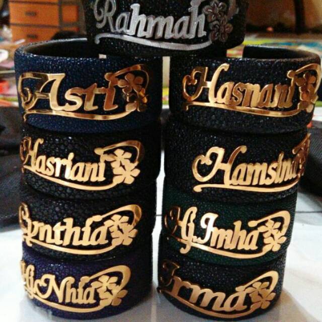 Gelang Kulit Pari Ukir Nama lapis emas