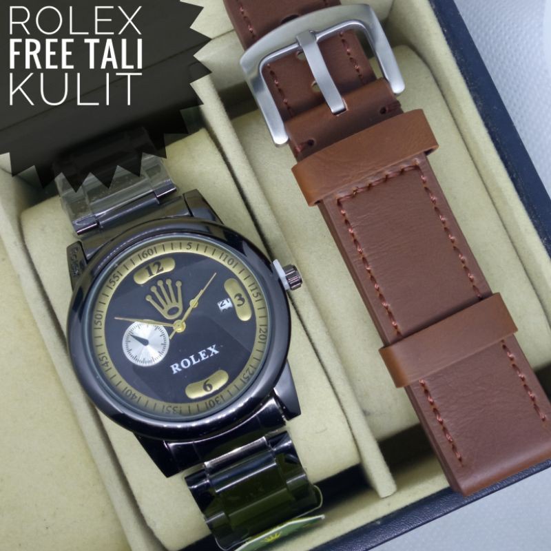 ( Bisa Cod ) Jam Tangan Pria Rolex R6987 Tali Rantai Tanggal Aktif Free Kulit & Box Original