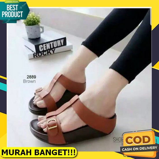 Sendal Wanita Import Karet Jelly Terbaru Kekinian Wedges Teplek Tali 2 Strap Fashion Spons Jepit Emp