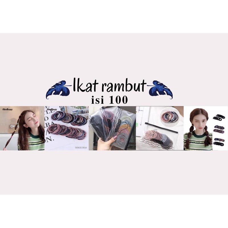 (VCM) Ikatan Rambut Korea I Can Swim Isi 100 Pcs + Pouch