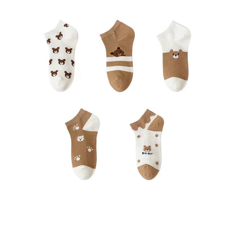 DODORY KS17 Kaos Kaki Wanita Motif Baby Bear Brown Kaoskaki Beruang Fashion  Women Sock