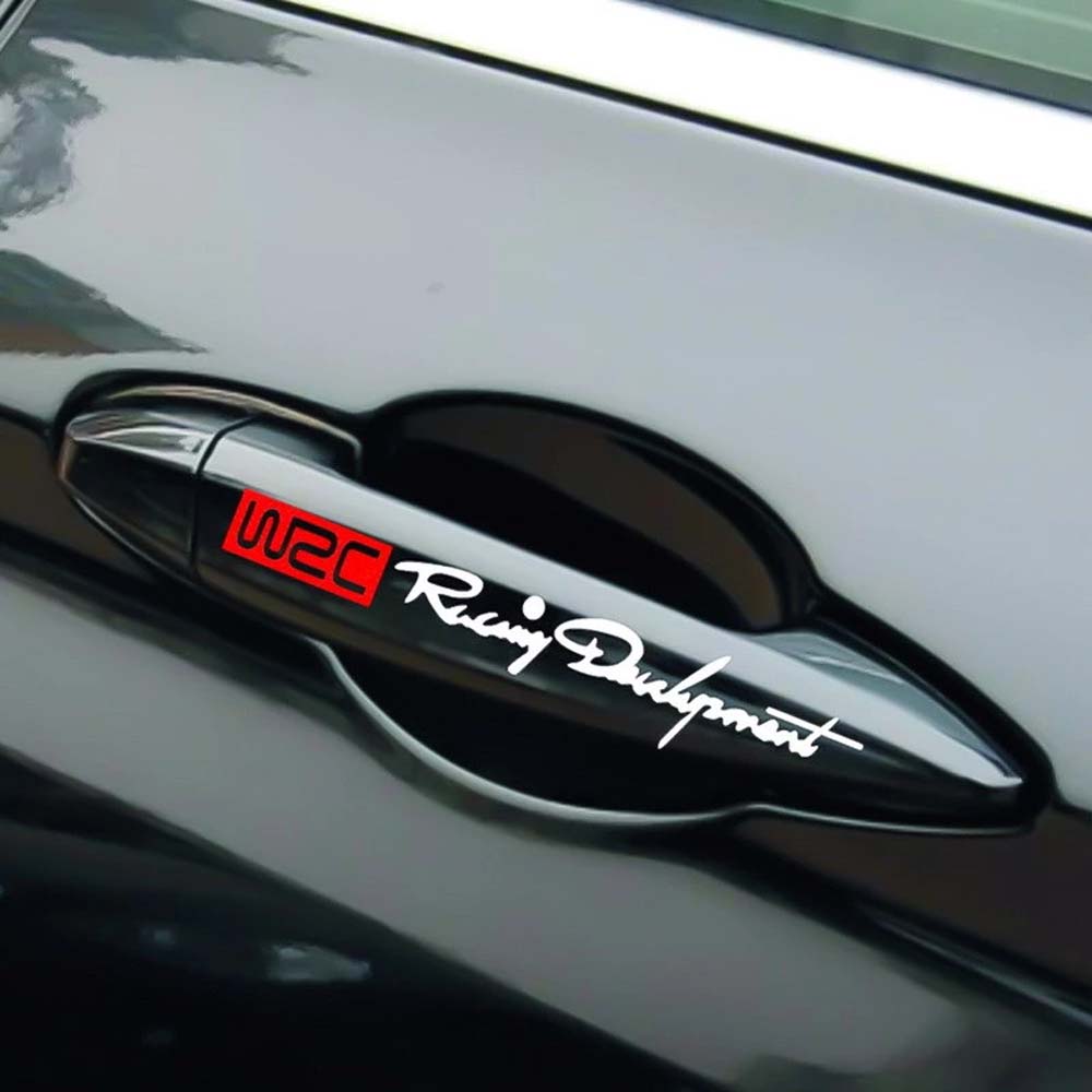 Lanfy 4pcs / Set Stiker Vinyl Anti Air Motif Tulisan Wrc World Racing Untuk Dekorasi Handle Pintu Mobil